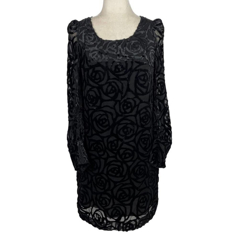 Junya Watanabe Comme des Garcons Black Long Sleeve Burnout Velvet Overlay Dress